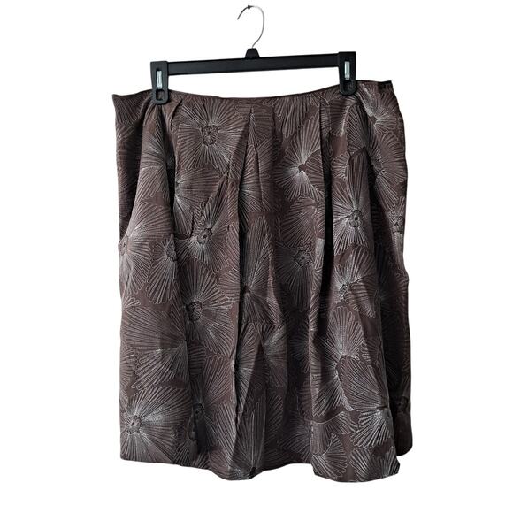 Talbots Pure Silk Skirt Floral Embroidered Pleated A-Line Brown Women Size 18W - Picture 2 of 9